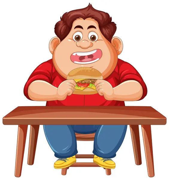 stock vector Smiling boy enjoying a delicious burger