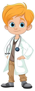 Steteskop ve laboratuvar önlüğüyle gülümseyen doktor.