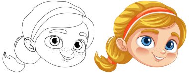 Mutlu bir kızın rengi ve ana hatları