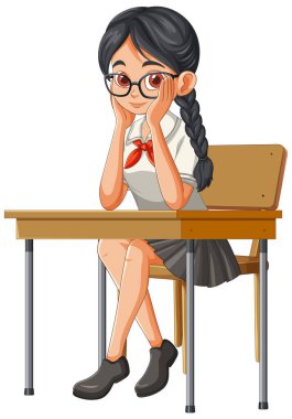 Bir öğrenci düşünceli bir şekilde masada oturuyor.