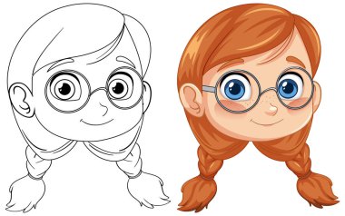 Illustration of a girl with braids and glasses clipart