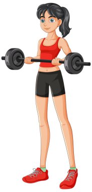 Genç bir kadın halteri kendine güvenerek kaldırıyor.