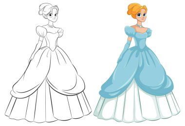 Renkli ya da renksiz Prenses çizimi