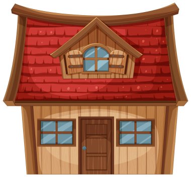 Kırmızı çatılı, rahat, ahşap bir ev.