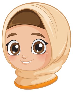 Bej tesettürlü şirin bir çizgi film kızı.