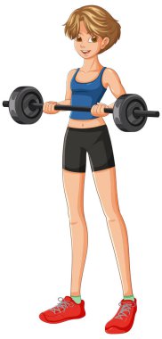 Kız spor kıyafetleriyle ağırlık kaldırıyor.