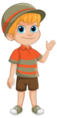 Gülümseyen çocuk gündelik kıyafetiyle el sallıyor.