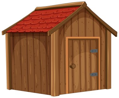 Kırmızı çatılı küçük ahşap ev.