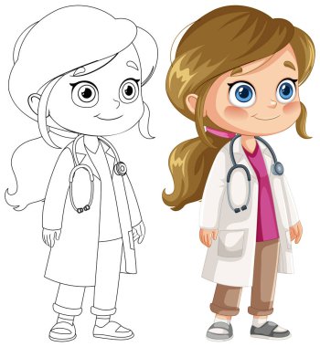 Steteskoplu karikatür kızı doktor.