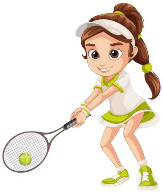 Tenis raketiyle hareket halindeki kız