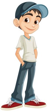 Şapka ve kot giyen genç bir çocuk.