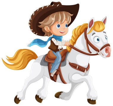 Beyaz ata binen mutlu kovboy