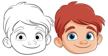 Gülümseyen bir çocuğun renkleri ve ana hatları