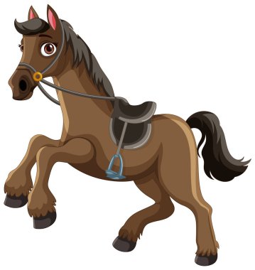 Eyer ve dizginli çizgi film atı