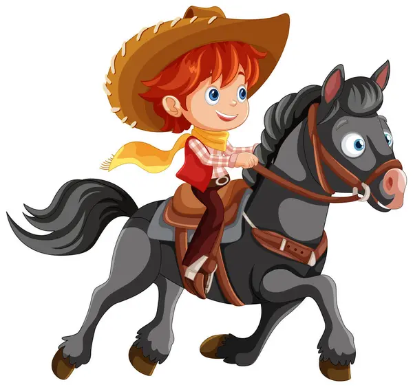 stock vector A cheerful cowboy riding a black horse