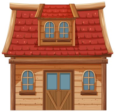 Sıcak ahşap ev, kırmızı kiremit çatılı.