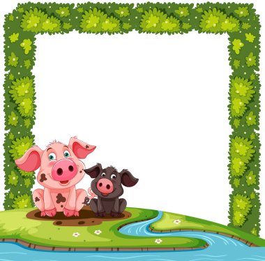 Nehrin kenarında oturan iki domuz.