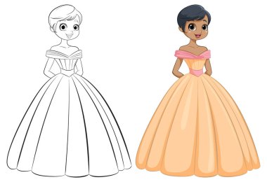 Renkli ya da renksiz Prenses çizimi