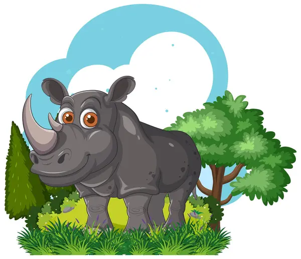 stock vector A cheerful rhino standing in lush greenery