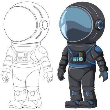 Uzay elbisesi içindeki sevimli astronot çocuk.