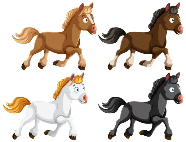 stock vector Four animated horses in different colors