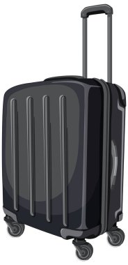 Tekerlekleri ve teleskopik sapı olan siyah bavul.