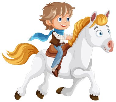 Beyaz ata binen mutlu kovboy