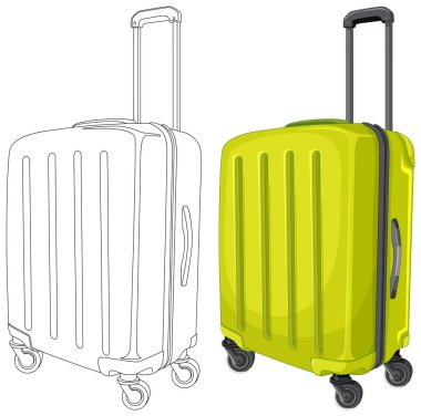 Renkli ve çizgili tekerlekli bavul.