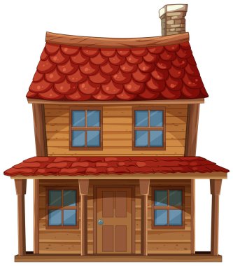 Kırmızı çatılı, rahat, ahşap bir ev.