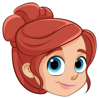 Mavi gözlü ve kızıl saçlı çizgi film kızı.