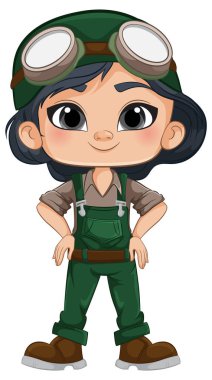 Gözlüklü yeşil tulumlu kız.