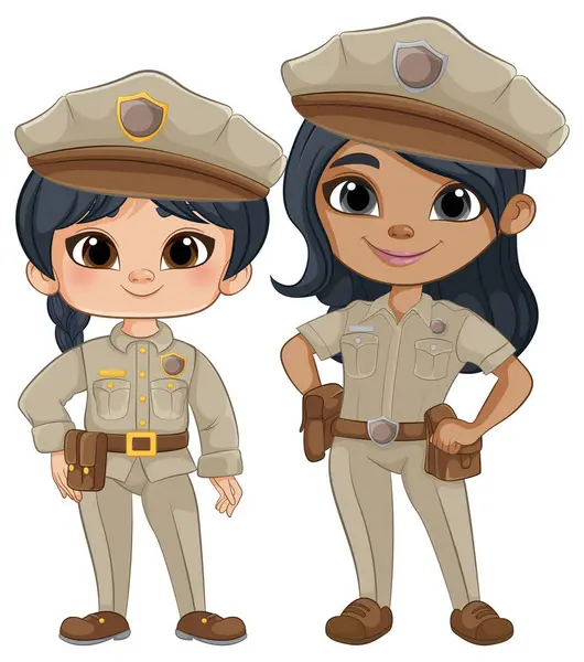 Stock vector Two girls dressed as police officers