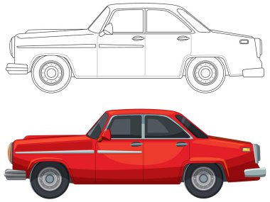 Klasik kırmızı bir arabanın vektör illüstrasyonu