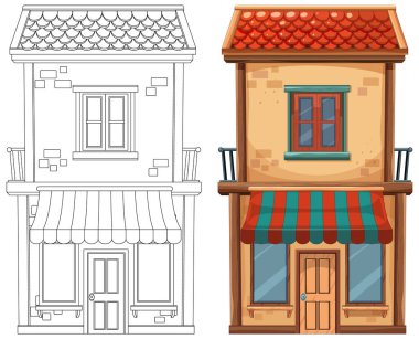 Renkli ve siyah-beyaz ev vektör çizimi