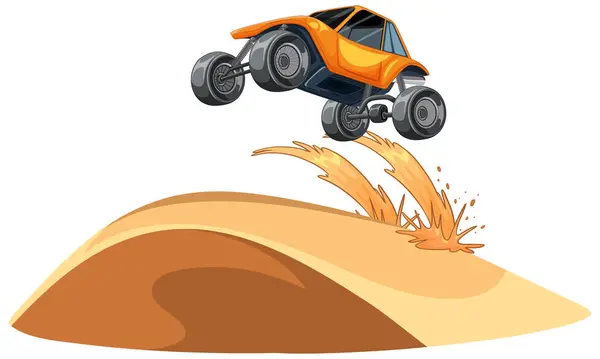 stock vector Dune buggy jumping over sandy hill