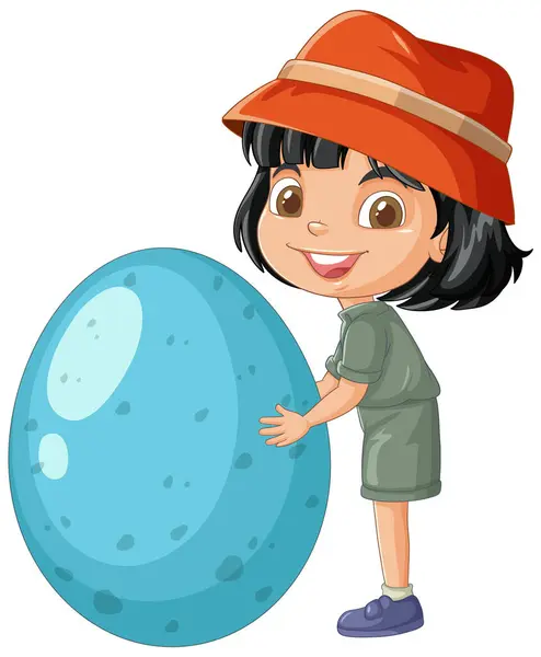 stock vector Kid holding a large blue egg