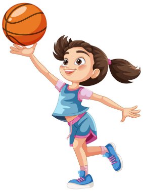 Genç kız neşeyle basketbol oynuyor.