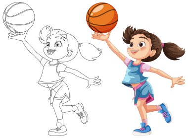 Genç kız neşeyle basketbol oynuyor.