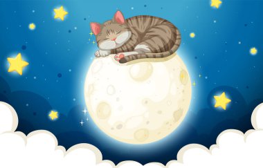 Parlayan ay üzerinde bir kedi dinleniyor