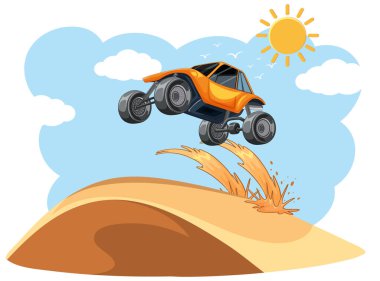 Kumlu tepenin üzerinden atlayan kum arabası