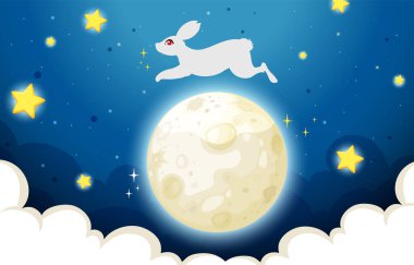 Parlayan dolunayda bir tavşan zıplıyor