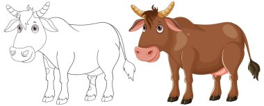 Vector illustration of a cow in two styles clipart