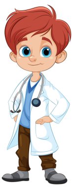 Steteskop ve laboratuvar önlüğüyle gülümseyen doktor.