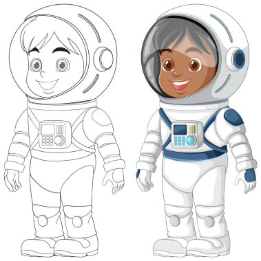 Uzay giysili çocuk uzay keşfi için hazır.