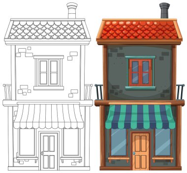 Yan yana renkli ve taslak ev çizimi