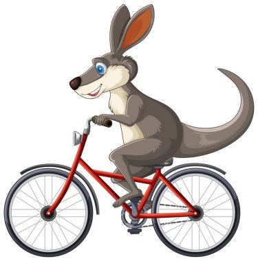 Kırmızı bir bisiklette bisiklet süren neşeli bir kanguru.