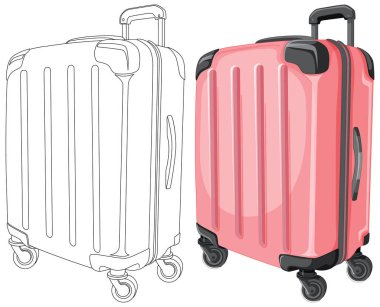 Illustration of a wheeled suitcase in color and outline clipart