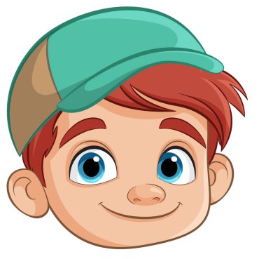 Mavi gözlü ve şapkalı mutlu çocuk.