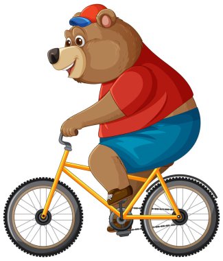 Neşeli bir ayı günlük kıyafetlerle bisiklet sürüyor.