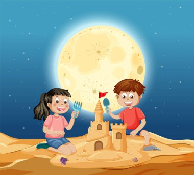 Çocuklar ayın altında kumdan kale yapmayı severler.